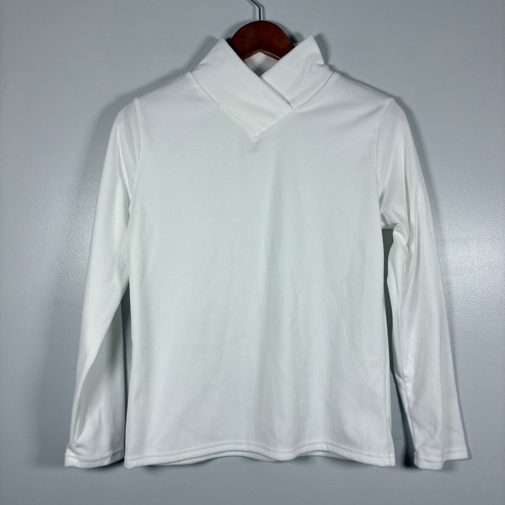 Winter White Crossover Mock Neck Lightweight Minimalist Clean Girl Layer Chic